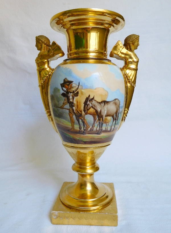 Grande paire de vases en porcelaine d'époque Empire - Manufacture Felly - 37cm