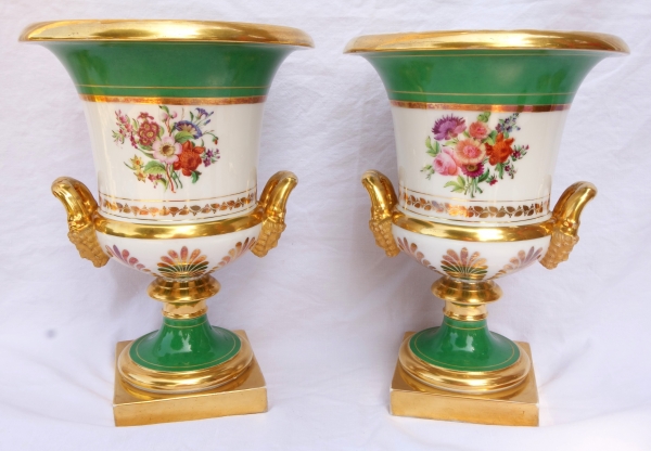 Pair of tall Paris porcelain vases - Empire style, early 19th century circa 1820 - 1830