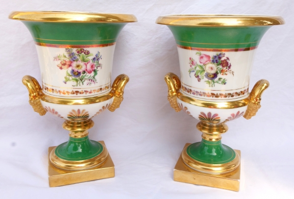 Pair of tall Paris porcelain vases - Empire style, early 19th century circa 1820 - 1830