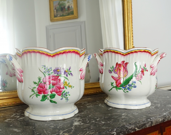 Pair of large Luneville earthenware planters or champagne pots - 19th century