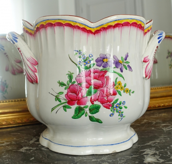 Pair of large Luneville earthenware planters or champagne pots - 19th century