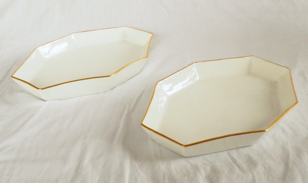 Nast : pair of Empire porcelain 8-sided dishes enhanced with fine gold - early 19th century