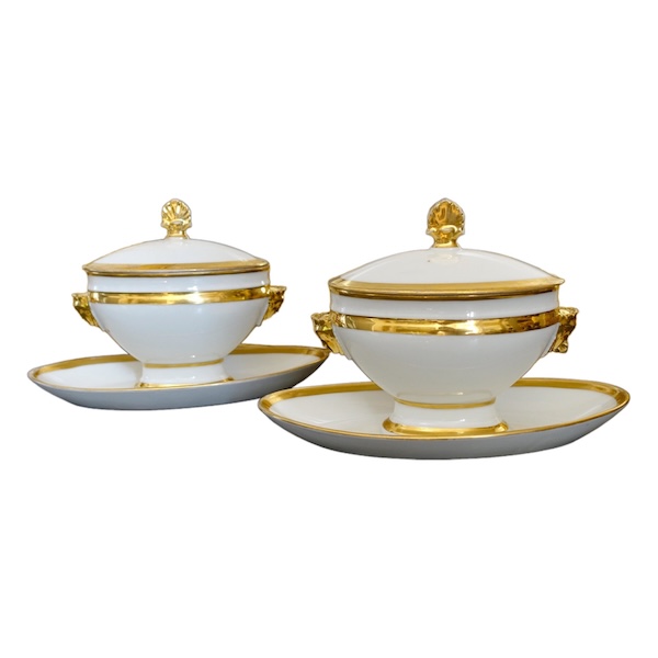 Paire de saucières en porcelaine de Paris dorée à l'or fin - époque Empire