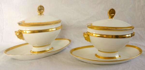 Paire de saucières en porcelaine de Paris dorée à l'or fin - époque Empire