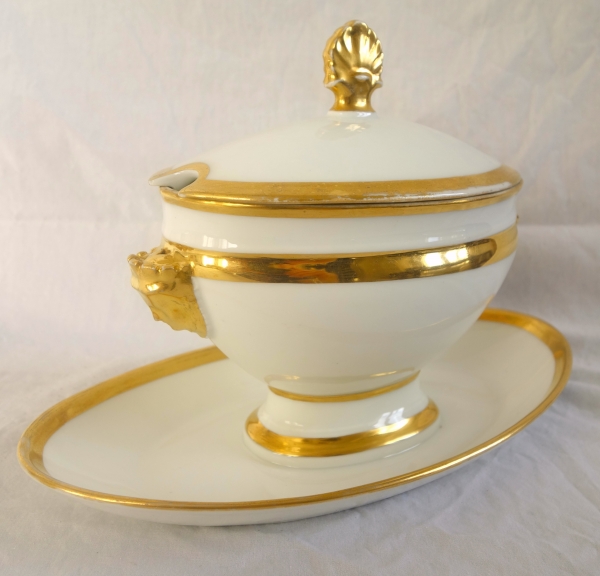Paire de saucières en porcelaine de Paris dorée à l'or fin - époque Empire