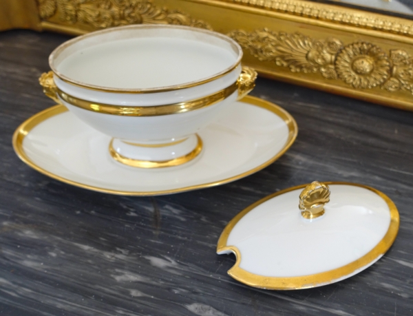 Paire de saucières en porcelaine de Paris dorée à l'or fin - époque Empire