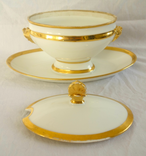 Paire de saucières en porcelaine de Paris dorée à l'or fin - époque Empire