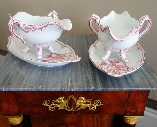 Lunéville - paire de saucières en faïence à doubles armoiries comtales - fin XIXe siècle