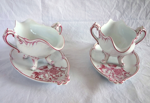 Lunéville - paire de saucières en faïence à doubles armoiries comtales - fin XIXe siècle