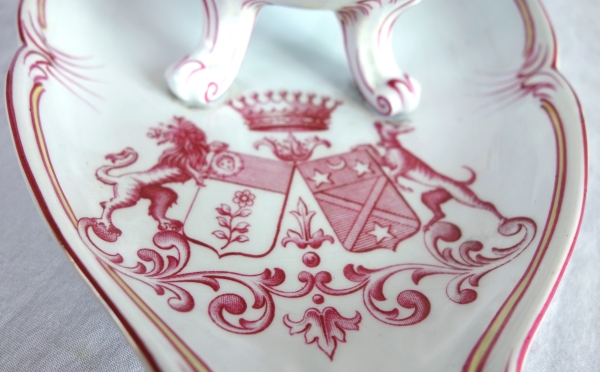 Lunéville - paire de saucières en faïence à doubles armoiries comtales - fin XIXe siècle
