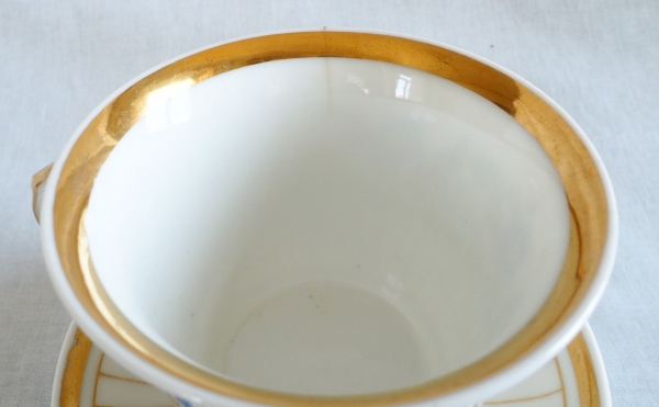 Pair of large chocolate / breakfast cups, Paris porcelain enhanced with gold, Empire Period
