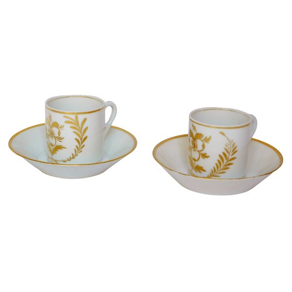 Service à café tête à tête Empire en porcelaine de Paris dorée à l'or fin, époque début XIXe