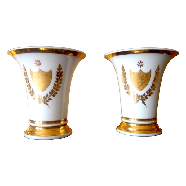 Pair of Empire Paris porcelain trumpet-shaped vases