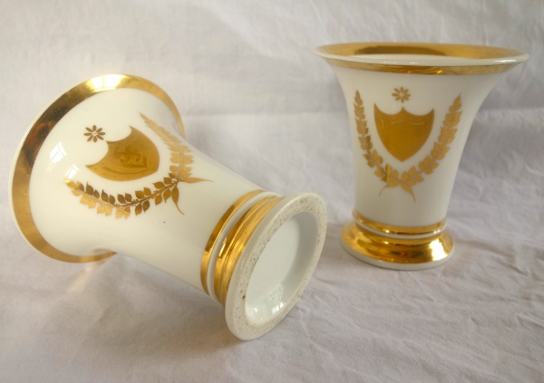 Pair of Empire Paris porcelain trumpet-shaped vases