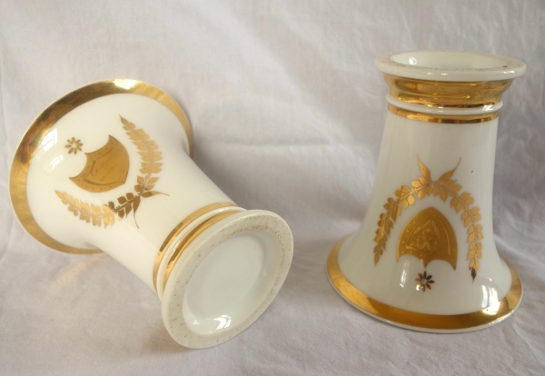 Pair of Empire Paris porcelain trumpet-shaped vases