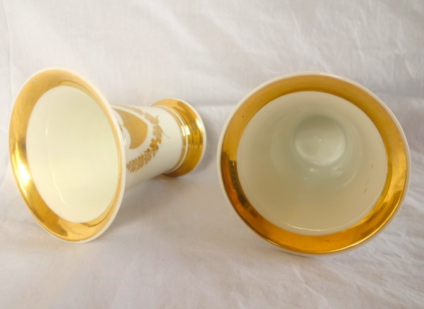 Pair of Empire Paris porcelain trumpet-shaped vases