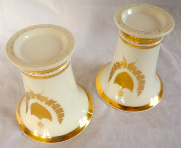 Pair of Empire Paris porcelain trumpet-shaped vases