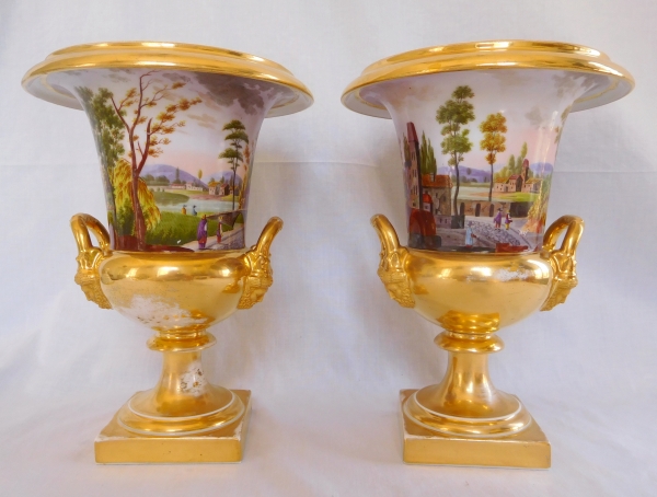 Schoelcher manufacture : pair of tall Empire Medicis vases signed - 27cm