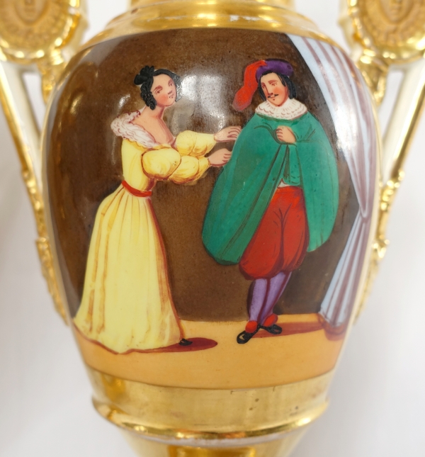 Pair of Paris porcelain Empire vases, early 19th century circa 1830