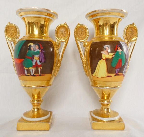 Pair of Paris porcelain Empire vases, early 19th century circa 1830