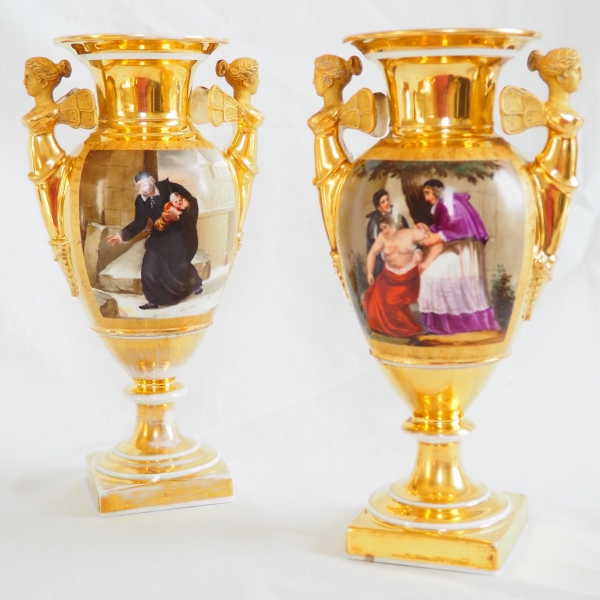 Pair of Paris porcelain vases for a chapel - Empire period circa 1810 - 1820 