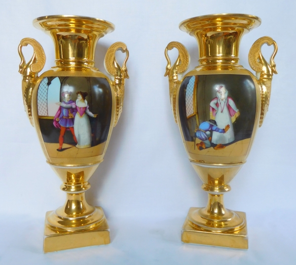 Pair of Empire Paris porcelain ornamental vases, early 19th century circa 1830