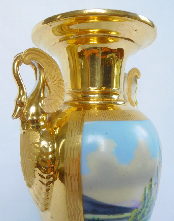 Pair of Empire Paris porcelain ornamental vases, early 19th century circa 1830