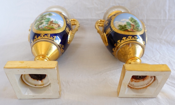 Pair of Paris porcelain polychromatic and gilt vases, early 19th century circa 1830