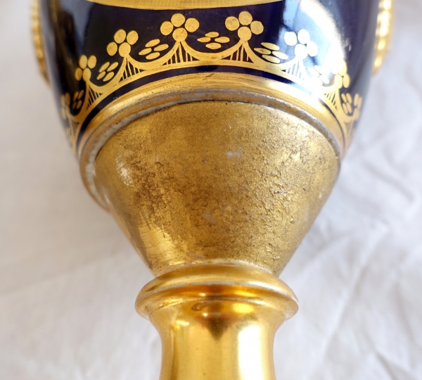 Pair of Paris porcelain polychromatic and gilt vases, early 19th century circa 1830