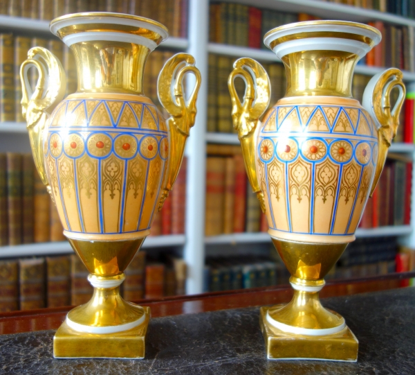 Pair of Charles X Empire Paris porcelain ornamental vases - circa 1830