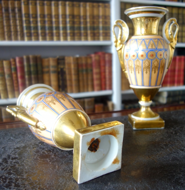Pair of Charles X Empire Paris porcelain ornamental vases - circa 1830