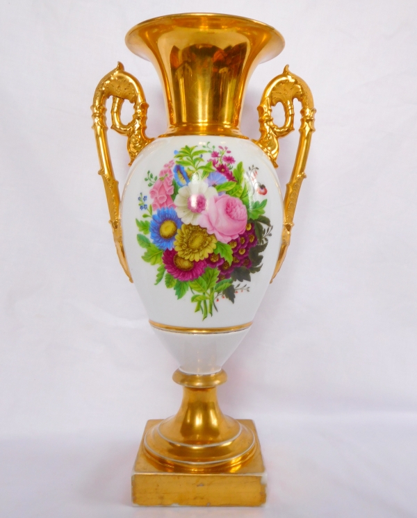 Paire de grands vases d'ornement Empire en porcelaine, époque Restauration 1820 - 36cm