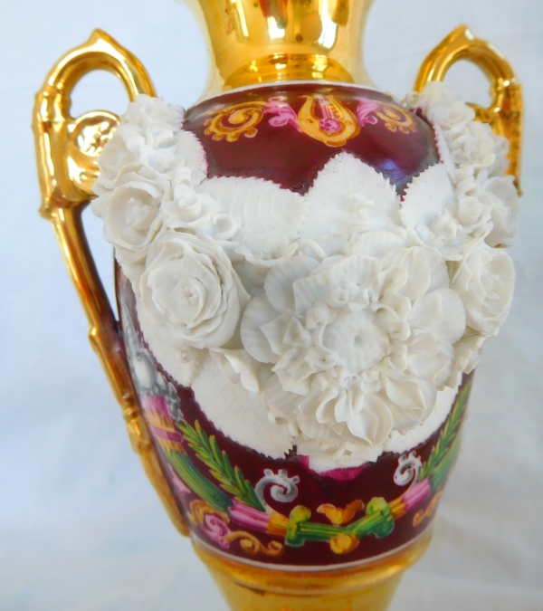 Pair of Empire Paris porcelain and biscuit vases, early 19th century circa 1820