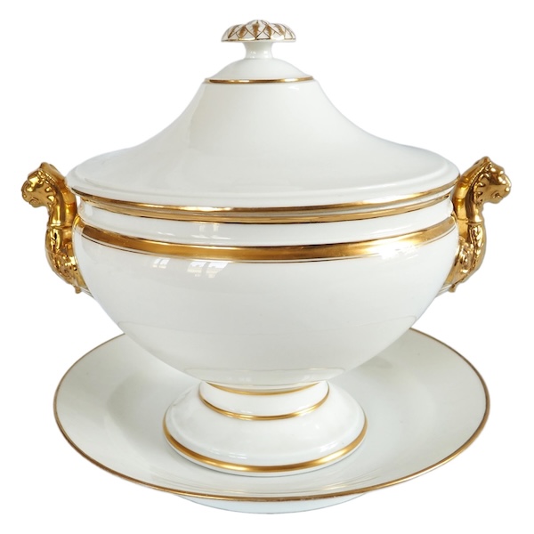 Nast : pot à oille / soupière d’époque Empire en porcelaine de Paris blanche et or