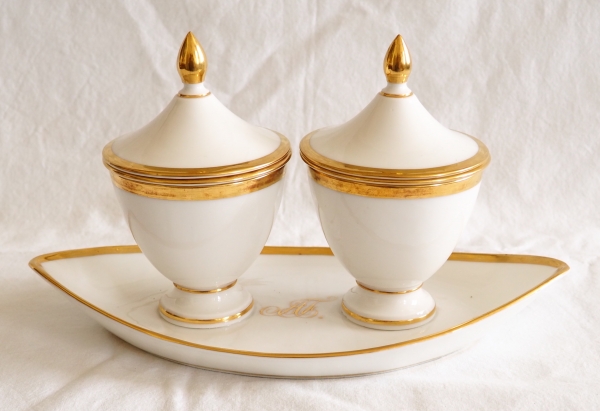 Rare Empire Paris porcelain double sauce boat or jam jars