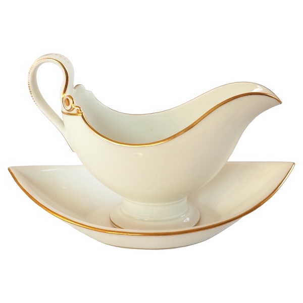 Nast : Empire porcelain gravy boat enhanced with fine gold - early 19th century