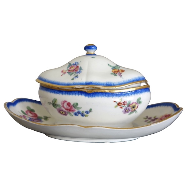 Sevres Manufacture : Louis XVI porcelain sugar pot or gravy boat - signed, dated 1777