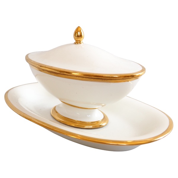 Saucière en porcelaine de Sèvres blanche et or époque début XIXe siècle - 1820 - signée