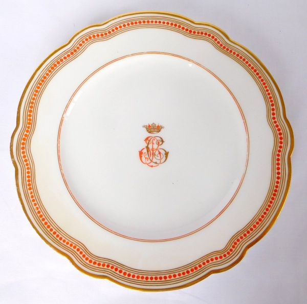 Service à dessert de marquis : 12 assiettes et 2 compotiers en porcelaine de Paris, XIXe siècle