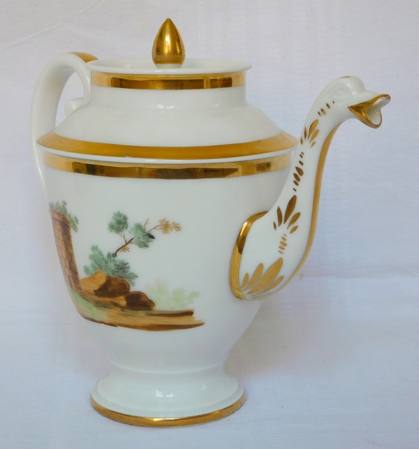 Service à café Empire en porcelaine de Paris dorée à l'or fin & paysages italiens, époque début XIXe