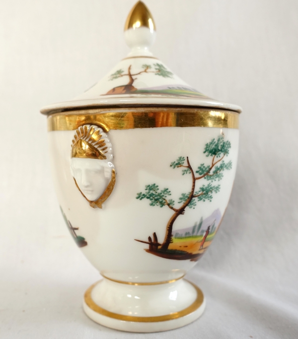 Service à café Empire en porcelaine de Paris dorée à l'or fin & paysages italiens - vers 1820