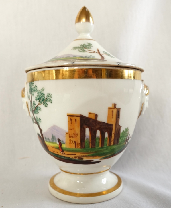 Service à café Empire en porcelaine de Paris dorée à l'or fin & paysages italiens - vers 1820