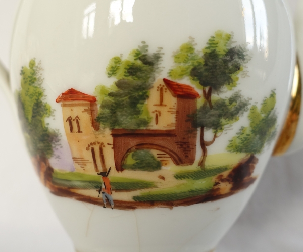 Service à café Empire en porcelaine de Paris dorée à l'or fin & paysages italiens - vers 1820