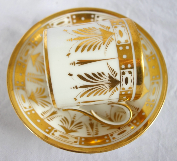 Service à café complet pour 12 en porcelaine de Paris dorée or fin - époque Empire - 17 pièces