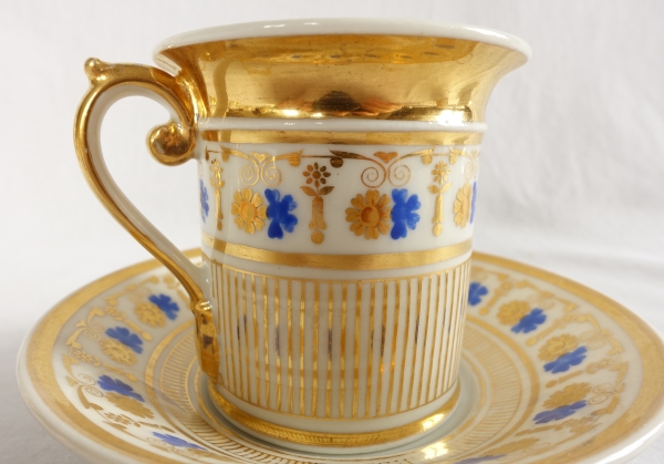 Service à café complet pour 8, porcelaine dorée et bleue, époque Empire Restauration - 11 pièces