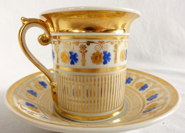 Service à café complet pour 8, porcelaine dorée et bleue, époque Empire Restauration - 11 pièces