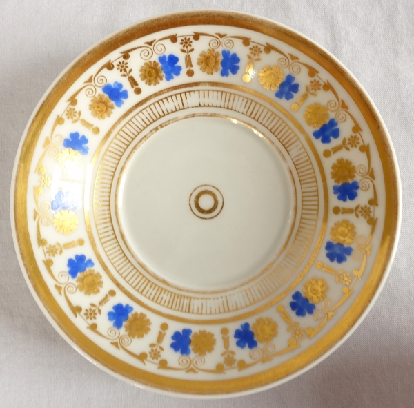 Service à café complet pour 8, porcelaine dorée et bleue, époque Empire Restauration - 11 pièces