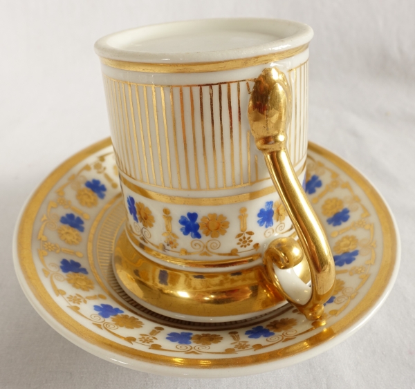 Service à café complet pour 8, porcelaine dorée et bleue, époque Empire Restauration - 11 pièces