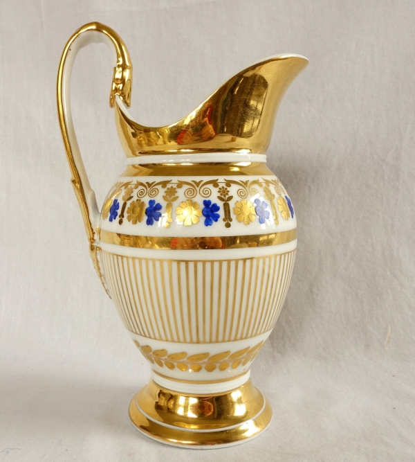 Service à café complet pour 8, porcelaine dorée et bleue, époque Empire Restauration - 11 pièces