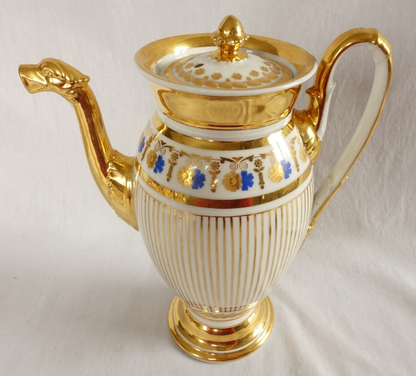 Service à café complet pour 8, porcelaine dorée et bleue, époque Empire Restauration - 11 pièces